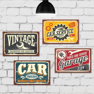 Imagem de Placa Decorativa MDF Vintage Garagem Kit 4un 30x40cm - Quartinhos