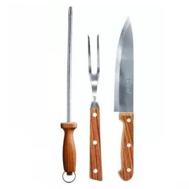 Imagem de Kit churrasco 3 pc faca/chaira/garfo ad-0224 - TESLA STORE