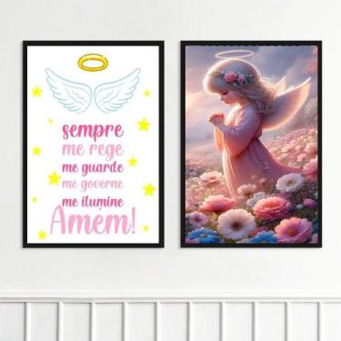 Imagem de Kit 2 Quadros Infantis Anjinha - Santo Anjo 33x24cm - com vidro - Quad
