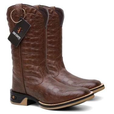 Imagem de Bota Texana em Couro Estilo Exótico Jacaré Marrom Claro Sola Jump ef. 