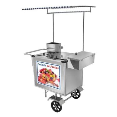 Imagem de Carrinho de Salada de Frutas Inox com Toldo e Rodas Maciças Cefaz
