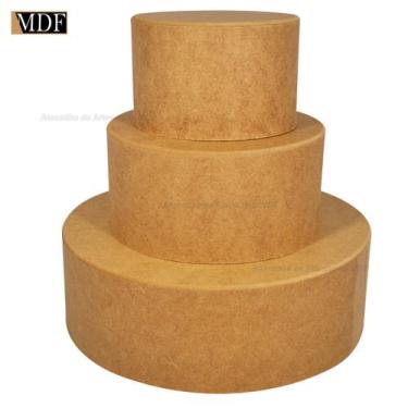 Imagem de Trio de Caixa Redonda para Bolo Fake sem Tampa Mdf Madeira - ATACADÃO 