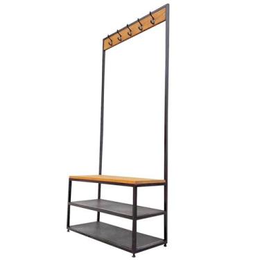 Imagem de Cabideiro / Sapateira Estilo Industrial - Com 2 Prateleiras de Ferro, 