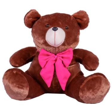 Imagem de Urso Teddy De Pelúcia Tamanho 50cm G - LuckBaby02, Mel com laço pink