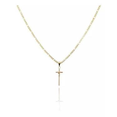 Imagem de Cordão + Pulseira + Pingente Cruz Masculino Banhada A Ouro 18k C/ 70cm
