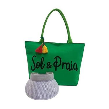 Imagem de Kit Bolsa Feminina Verde e Viseira Viagem Verão Piscina Praia Premium 