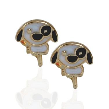 Imagem de Brinco de Pressão Infantil BP - Cachorrinho Pintado com Banho Ouro 18K ou Prata 925 (Dourado)