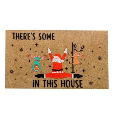Imagem de Tinideya Capacho de Natal engraçado tapete antiderrapante tapete de Natal bem-vindo tapete de coco natural para decoração de varanda de Natal presente de inauguração de casa