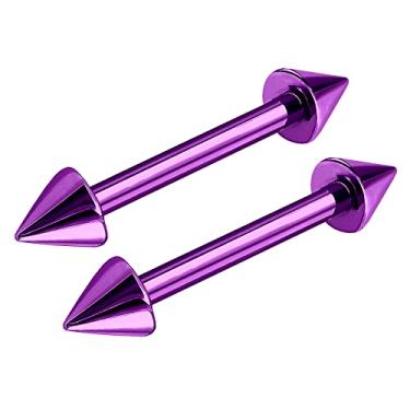 Imagem de Brincos de barra de titânio G23 anodizado roxo calibre 16 3/8 10 mm piercing joia tragus helix cartilagem 3 mm cone M11095
