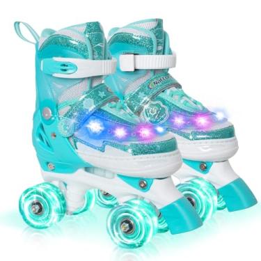 Imagem de Patins Nattork para meninas, patins ajustáveis e iluminados para meninos, patins roxos e rosa azul-petróleo para crianças, patins iluminadores divertidos para meninas iniciantes