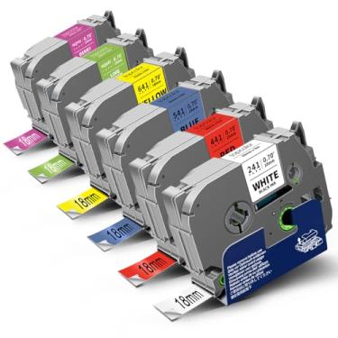 Imagem de Topcolor Pacote com 6 fitas laminadas de 18 mm 1,8 cm compatível com fita adesiva Brother P-Touch 18 mm 0,7 polegadas laminada colorida Tze Tz 3/10.2 cm Etiqueta para PTD400 PTD610BT PTD410 PTD600,