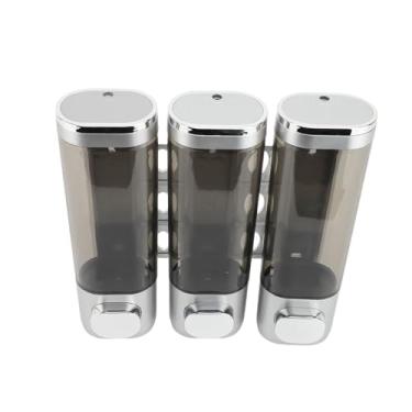 Imagem de Dispensador de Sabão 3 Câmaras 300ml, Grande Capacidade, Montagem na Parede, Shampoo, Condicionador, para Cozinha, Banheiro, Abs, Transparente (Prata)