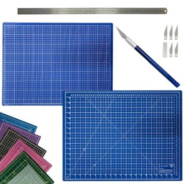 Imagem de Base Placa de Corte Dupla Face Autorregenerativa Caneta Estilete Bisturi Régua Inox 60cm Artesanato Patchwork Scrapbook (Azul)