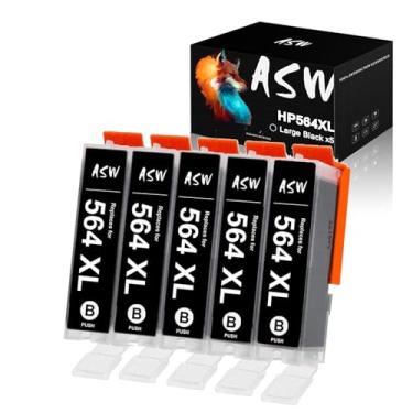 Imagem de Cartuchos de tinta 564 XL de alto rendimento preto grande compatíveis com 5 unidades - Substituição para cartucho de tinta HP 564XL para uso com impressora Photosmart 6520 7520 5520 7525