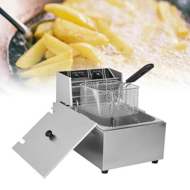 Imagem de Fritadeira compacta com filtro de cesta, tamanho jumbo, temperatura ajustável, perfeita para frango frito, camarão, batatas fritas e muito mais, recipiente de óleo removível, restaurante