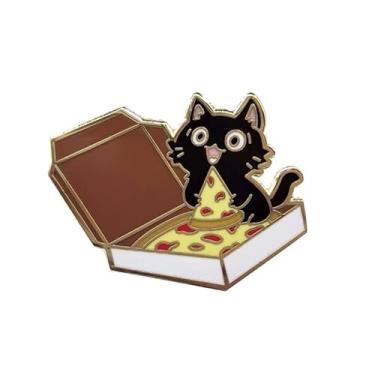 Imagem de Broche de esmalte de gato preto de pizza engraçado para mulheres meninas meninos kawaii desenho animado criativo animal novidade alfinetes de lapela broches chapéu jaqueta mochilas bolsas roupas