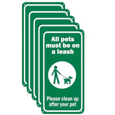 Imagem de WOSTOD All Pets Must Be on A Leash Please Clean Up After Your Pet Warning Dog Sign for Fence Outdoors Lawn Garden Yard Signs 5 x 25 cm 5 Pcs