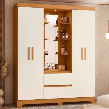 Imagem de Guarda Roupa Capelinha Casal 04 Portas Olímpia Cinamomo/Off White