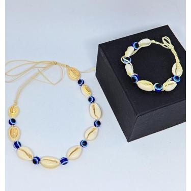 Imagem de Kit Conjunto Colar choker e Pulseira Tornozeleira conchas buzios do ma
