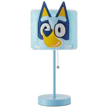 Imagem de Idea Nuova Candeeiro de mesa azul com sombra de pelúcia macia, luz noturna para quarto de crianças e berçário, decoração de personagem azul fofo para crianças, ideal para salas de jogos e recantos de