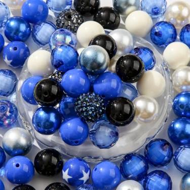 Imagem de BERMRO Contas de 20 mm para canetas, contas de strass, 80 peças, contas de chiclete mistas, contas de resina de cristal mistas, contas grandes de pérolas de strass para corrente de telefone faça você