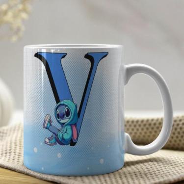 Imagem de Caneca de Porcelana Personalizada Stitch Letras A-Z 325ml Azul - Gener