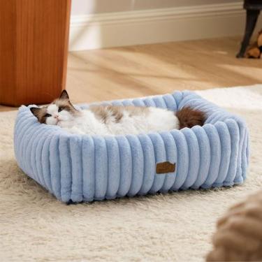 Imagem de Cama Ortopédica para Cães Bedsure - Lavável e de Veludo Azul