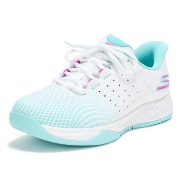 Imagem de Skechers Tênis feminino sem cadarço Viper Court Reload Hands Free, Branco/turquesa/rosa, 41