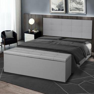 Imagem de Kit Painel e Calçadeira Baú Roma Casal King 195cm Cinza - Montanaris D