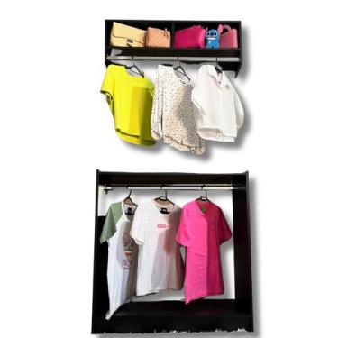 Imagem de Kit Loja De Roupas Balcão Arara+cabideiro Cabide Nicho Preto - MOVEIS 