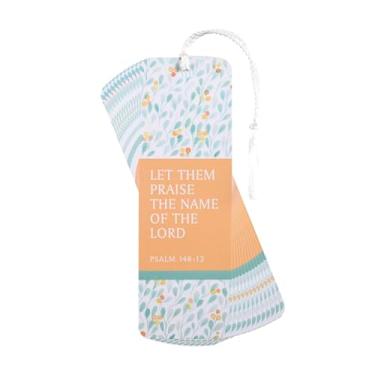Imagem de Dicksons Let Them Praise The Name Psalm 148:13 15 cm laranja e azul-petróleo cartolina papel tasseled marcador de página conjunto de 12