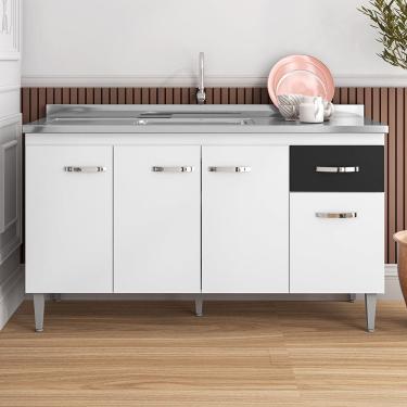 Imagem de Balcão de Pia Gabriela 150cm Branco Preto AJL Móveis