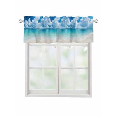 Imagem de Cortina de praia oceânica para janelas Kithchen, cortina de verão natureza, tratamento de janela, céu marinho, nuvens, sanefas para quarto/sala de estar/banheiro, 137 x 45 cm