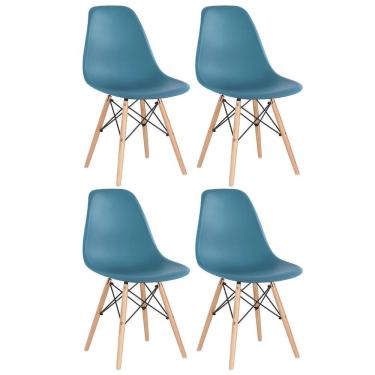 Imagem de Kit 4 Cadeiras Charles Eames Eiffel Dsw Com Pés De Madeira Clara Turquesa
