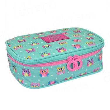 Imagem de Estojo Up4You Coruja Verde Escolar Estruturado Zíper Duplo Forro Nylon