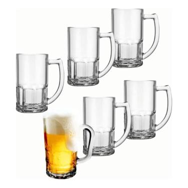 Imagem de Jogo De 6 Canecas Chopp Vidro Copos Cerveja Festa 340Ml