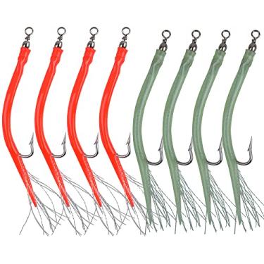 Imagem de 8 pacotes de iscas de borracha para tubo de baixo de bacalhau com gancho de aço inoxidável cilíndrico giratório classe listrada isca de tubo de baixo pesca de bacalhau pesca EEL gancho mistura 7/0