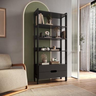 Imagem de Estante Elvis com 2 Gavetas 100% Mdf Preto
