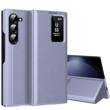 Imagem de Capa para Samsung Galaxy Z Fold 5 com tela pequena inteligente, capa carteira S-View, para Samsung Fold 5, capa de janela inteligente, capa protetora de couro flip inteligente para Samsung Z Fold5