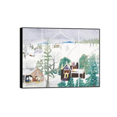Imagem de Grandma Moses Pictures-Famous Canvas Prints-Black Frame Wall Art Painting para sala de estar quarto decoração de casa (janela externa) 20x25cm-8x10in
