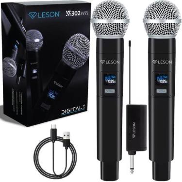 Imagem de Microfone Sem Fio Duplo Wireless Recarregável Ls302 Cor Preto - Leson