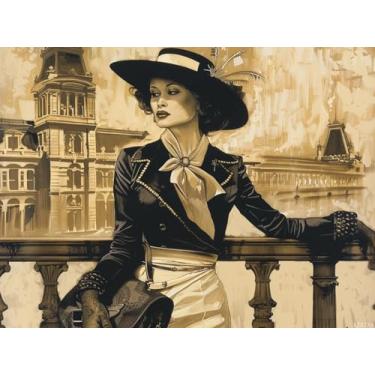 Imagem de KZKZXA Vintage Elegante Mulher 5D Diamond Art Painting Full Round Drill Diamond Art Painting por Números Kits para Adultos Mosaico Ponto Cruz para Decoração de Parede 30 x 40 cm