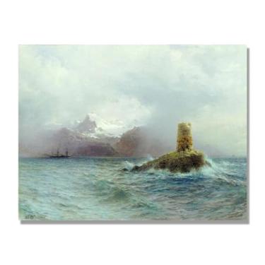 Imagem de Lev Lagorio Prints. Pintura de arte de parede paisagem marítima. Pôster de reprodução de impressões em tela de paisagem para decoração de casa. (Paisagem 12). Apenas tela de 50 x 65 cm - 19,7 x 25,6