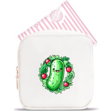 Imagem de BJDAMAI Mini bolsa de maquiagem, linda bolsa de cosméticos portátil com zíper para meninas adolescentes e crianças, pequena bolsa de armazenamento para almofada higiênica, moeda, batom, joias!, Picles