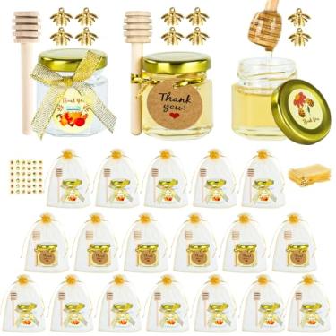 Imagem de MISTGLAS Mini frascos de mel com molho - 30 frascos pequenos de mel, lembrancinhas de festa para chá de bebê, lembrancinhas de casamento, frascos de vidro de 42,5 g com tampas (ouro, 30)