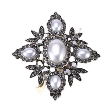Imagem de Broche de Strass e Pérolas Barrocas Luxuoso para Vestido de Festa e Ca