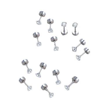 Imagem de Brincos Femininos com Tarracha Plana - 7 Pares de Aço Inoxidável com Z