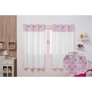 Imagem de Cortina Infantil Kids Estampada 2,00m x 1,80m com Barrado Duas Folhas Promoção (ELEFANTE BRANCO E ROSA)