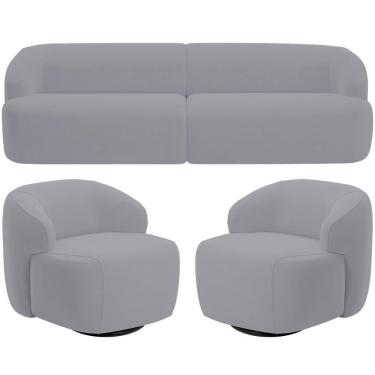 Imagem de Sofá 4 Lugares Curvo Orgânico Com 02 Poltronas Living 280cm Barolo L06 Veludo Cinza