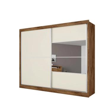 Imagem de Guarda-roupa Móveis Europa Londres Flex Com Espelho 2 Portas De Correr E 4 Gavetas Brauna E Off White